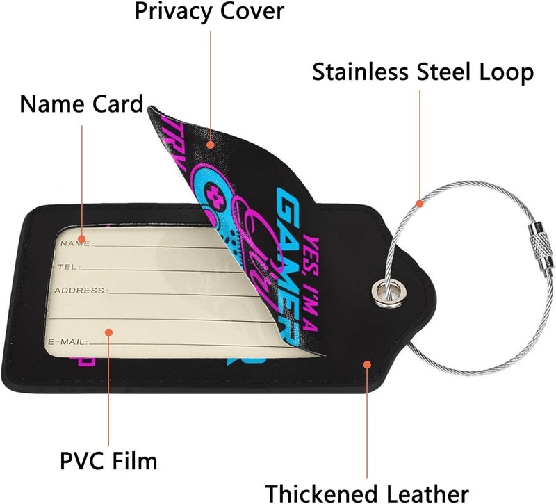 GACCAP 2 Pack Luggage Tags for Suitcase, Privacy Cover ID Label with Stainless Steel and Address Card for Travel Bag Backpack Cruise Ship Essentials Tag Girls Teens - I'm a Gamer Girl - Image 3